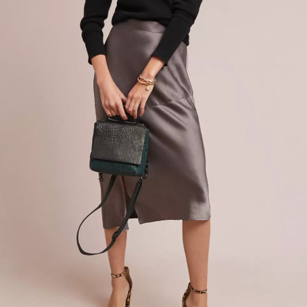 Grey Bias Satin Midi Slip Skirt Anthropologie Size 0